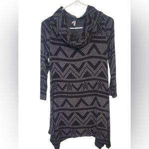 Vanity Charcoal and Black Patterned Cowl Neck Sweater